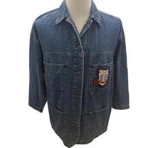 Vintage Denim Chore Jacket, Medium Wash with Iron On Patch Small